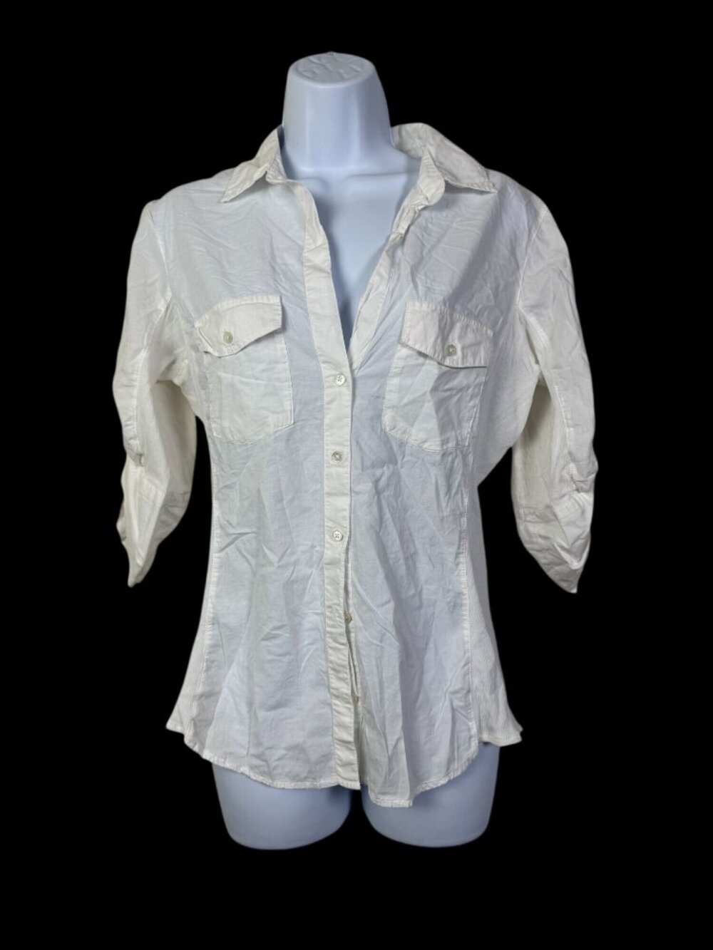 James Perse Womens White Button Up Shirt Size XL (4 ) 3/4 Sleeves Roll Tab
